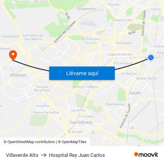 Villaverde Alto to Hospital Rey Juan Carlos map