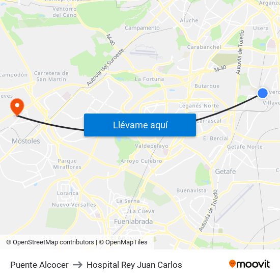 Puente Alcocer to Hospital Rey Juan Carlos map