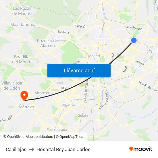 Canillejas to Hospital Rey Juan Carlos map
