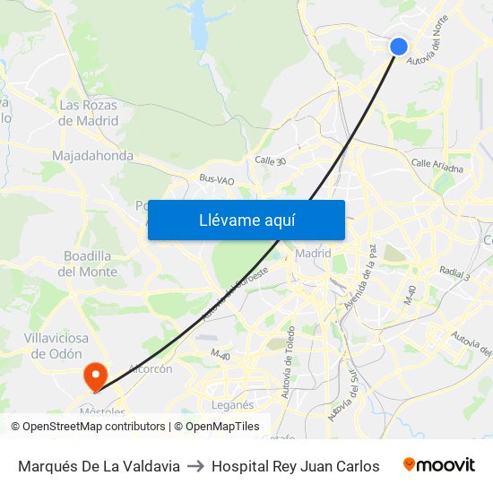 Marqués De La Valdavia to Hospital Rey Juan Carlos map