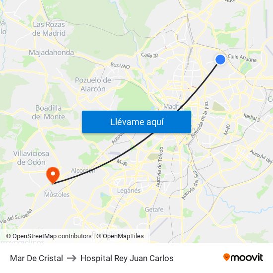 Mar De Cristal to Hospital Rey Juan Carlos map