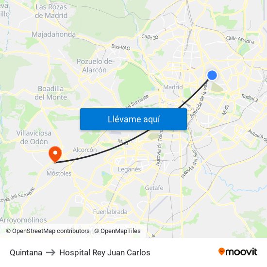 Quintana to Hospital Rey Juan Carlos map