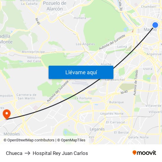 Chueca to Hospital Rey Juan Carlos map