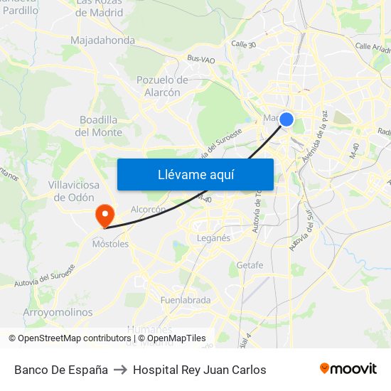 Banco De España to Hospital Rey Juan Carlos map