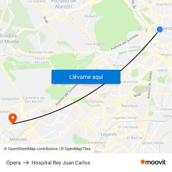 Ópera to Hospital Rey Juan Carlos map