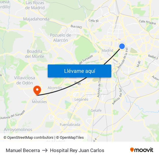 Manuel Becerra to Hospital Rey Juan Carlos map
