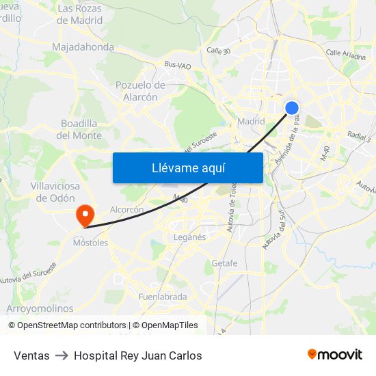 Ventas to Hospital Rey Juan Carlos map