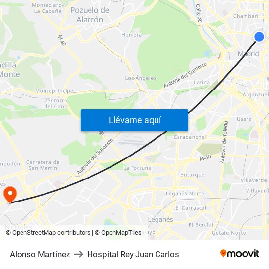 Alonso Martínez to Hospital Rey Juan Carlos map