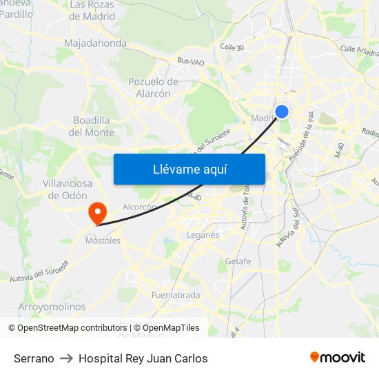 Serrano to Hospital Rey Juan Carlos map