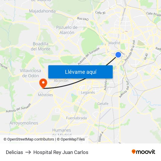 Delicias to Hospital Rey Juan Carlos map