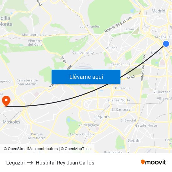 Legazpi to Hospital Rey Juan Carlos map