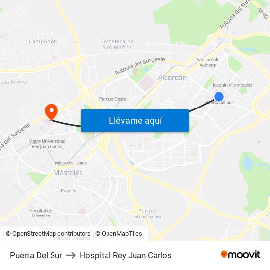 Puerta Del Sur to Hospital Rey Juan Carlos map