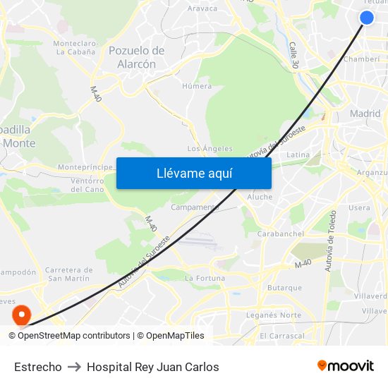 Estrecho to Hospital Rey Juan Carlos map