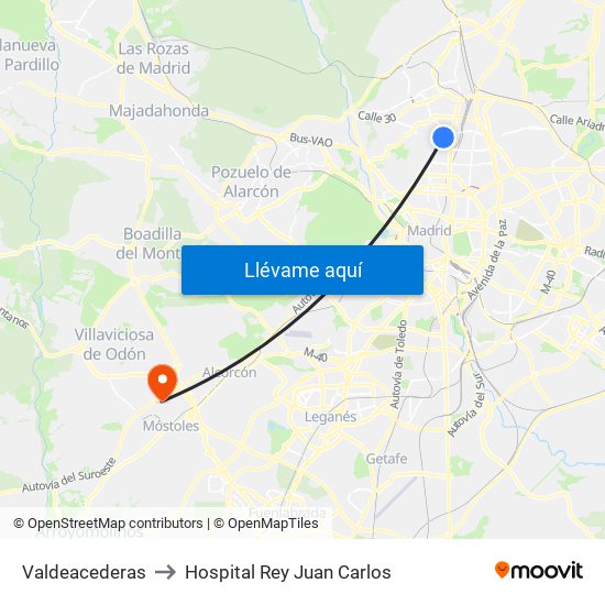 Valdeacederas to Hospital Rey Juan Carlos map