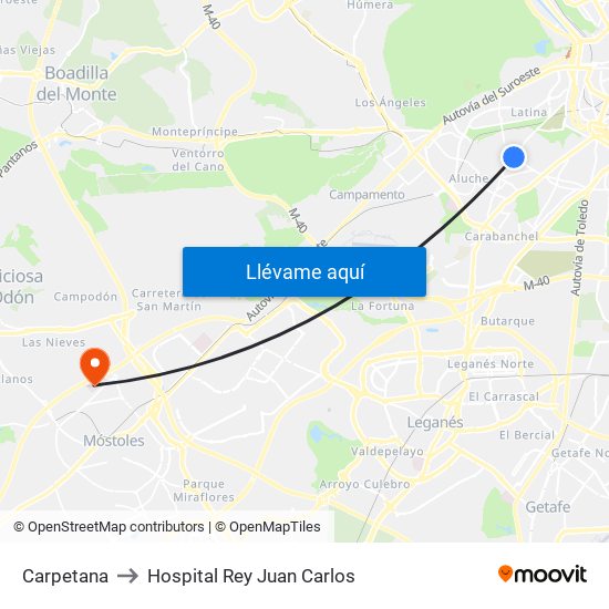 Carpetana to Hospital Rey Juan Carlos map