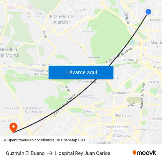 Guzmán El Bueno to Hospital Rey Juan Carlos map