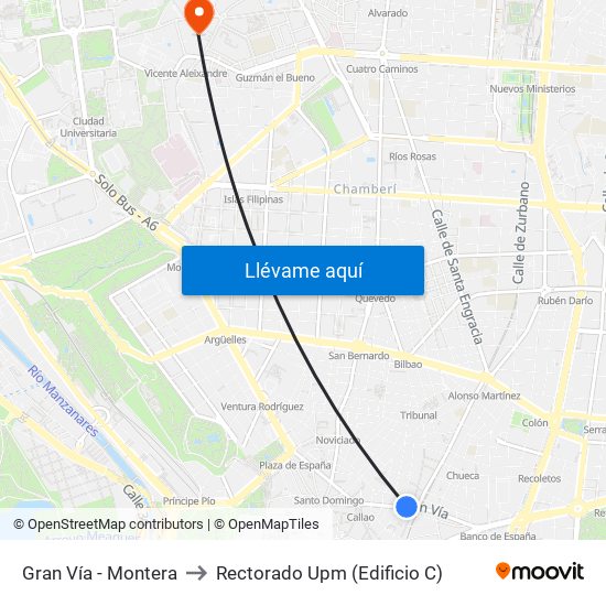 Gran Vía - Montera to Rectorado Upm (Edificio C) map
