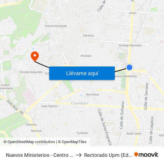 Nuevos Ministerios - Centro Comercial to Rectorado Upm (Edificio C) map