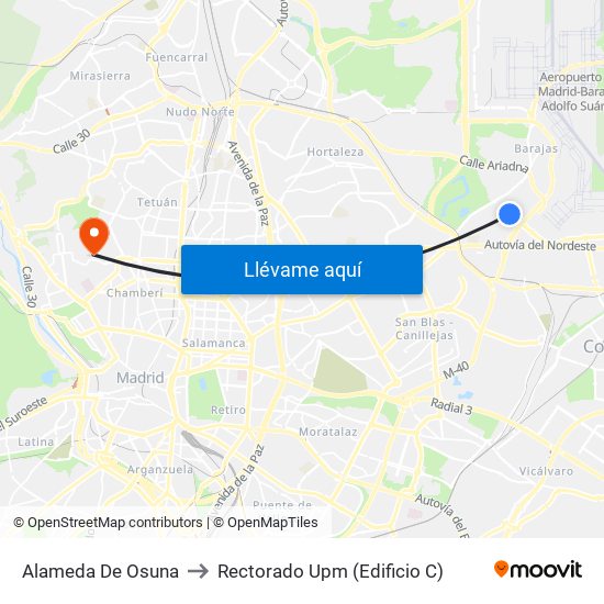 Alameda De Osuna to Rectorado Upm (Edificio C) map