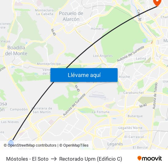 Móstoles - El Soto to Rectorado Upm (Edificio C) map