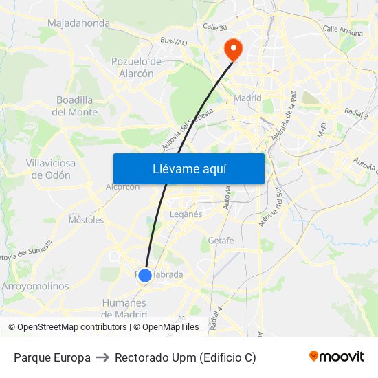 Parque Europa to Rectorado Upm (Edificio C) map