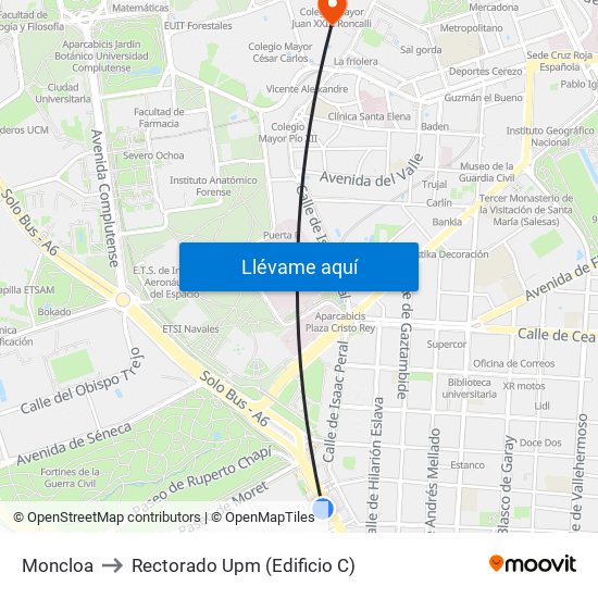 Moncloa to Rectorado Upm (Edificio C) map