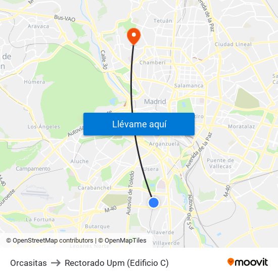 Orcasitas to Rectorado Upm (Edificio C) map