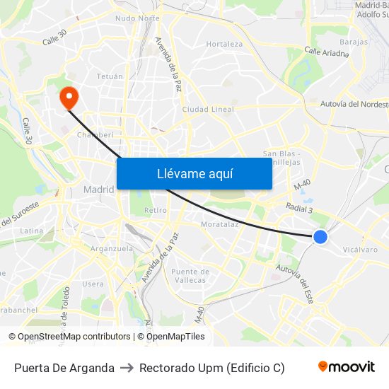 Puerta De Arganda to Rectorado Upm (Edificio C) map