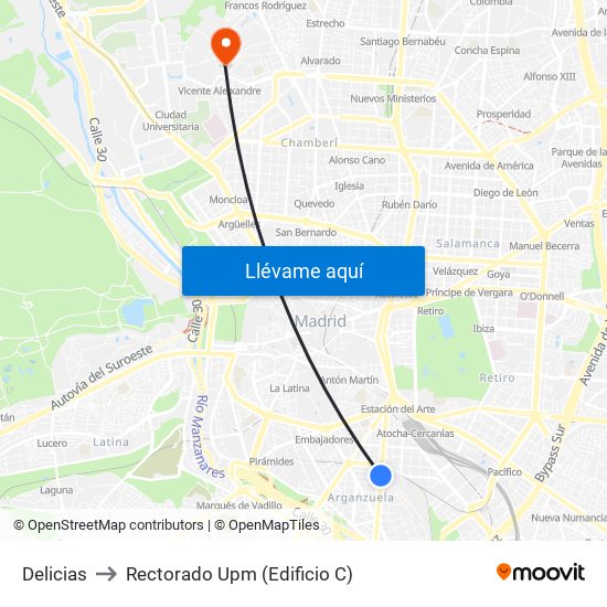 Delicias to Rectorado Upm (Edificio C) map