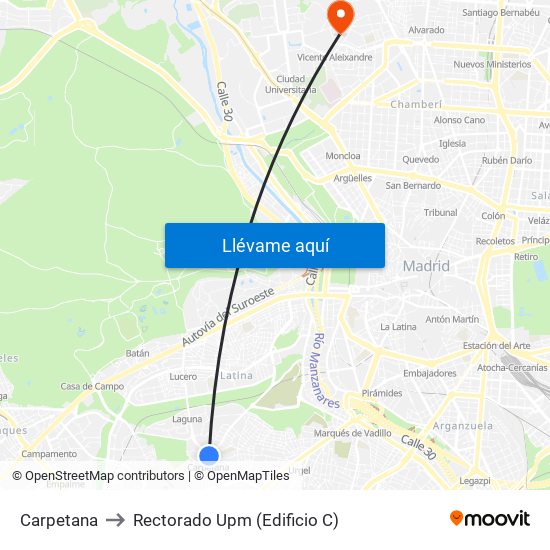 Carpetana to Rectorado Upm (Edificio C) map