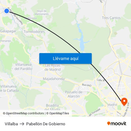 Villalba to Pabellón De Gobierno map