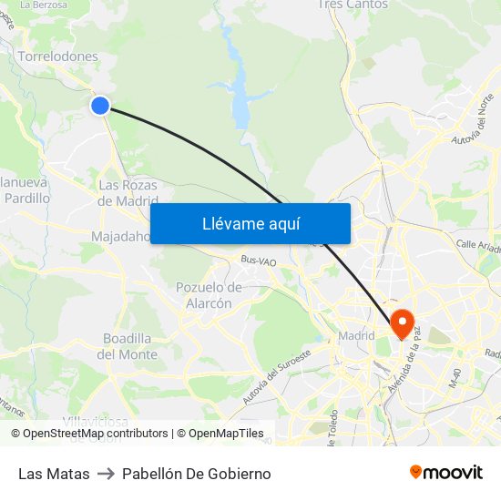 Las Matas to Pabellón De Gobierno map