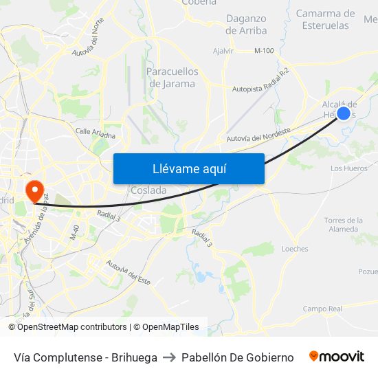 Vía Complutense - Brihuega to Pabellón De Gobierno map