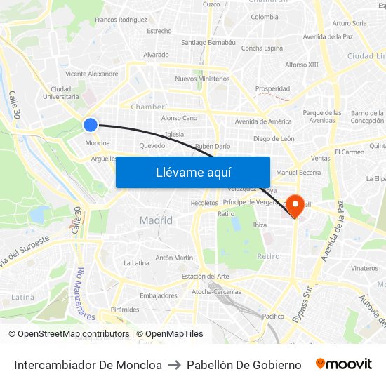 Intercambiador De Moncloa to Pabellón De Gobierno map