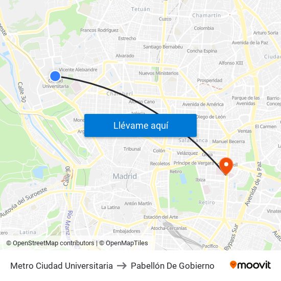 Metro Ciudad Universitaria to Pabellón De Gobierno map