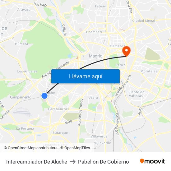 Intercambiador De Aluche to Pabellón De Gobierno map