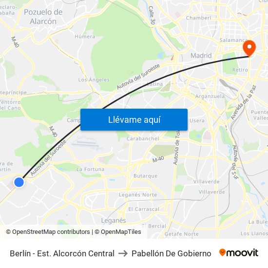 Berlín - Est. Alcorcón Central to Pabellón De Gobierno map