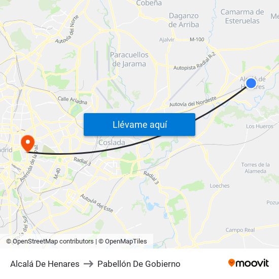 Alcalá De Henares to Pabellón De Gobierno map