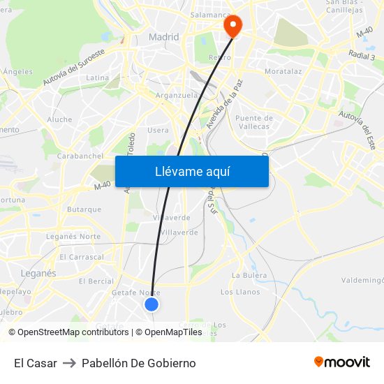 El Casar to Pabellón De Gobierno map