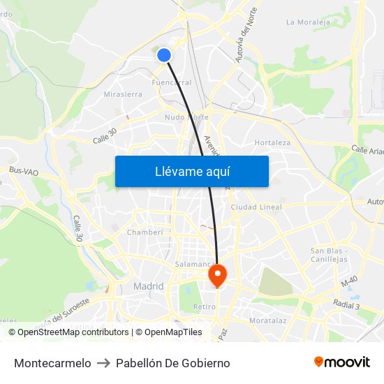 Montecarmelo to Pabellón De Gobierno map
