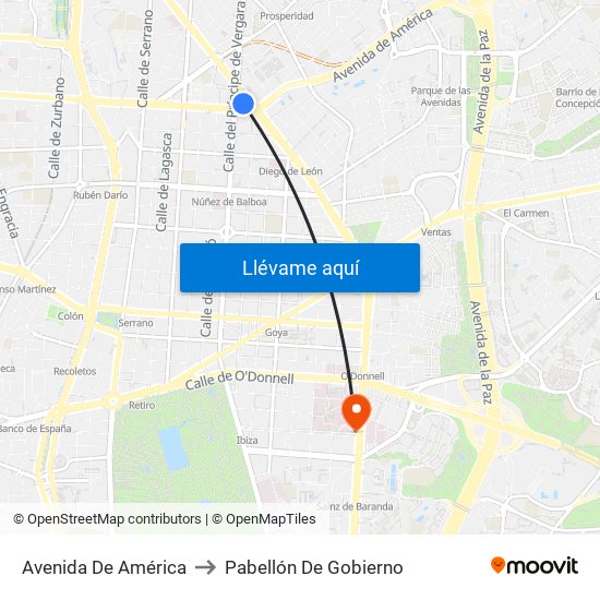 Avenida De América to Pabellón De Gobierno map