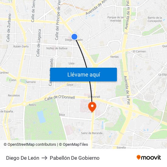 Diego De León to Pabellón De Gobierno map