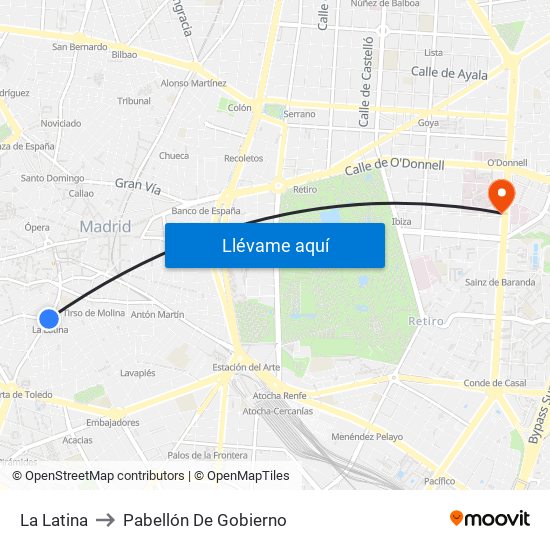 La Latina to Pabellón De Gobierno map