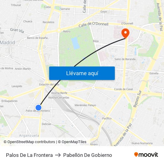 Palos De La Frontera to Pabellón De Gobierno map