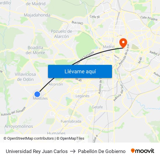 Universidad Rey Juan Carlos to Pabellón De Gobierno map