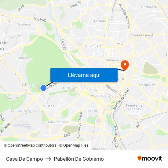 Casa De Campo to Pabellón De Gobierno map