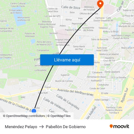 Menéndez Pelayo to Pabellón De Gobierno map
