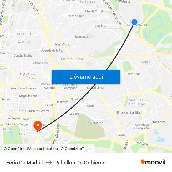 Feria De Madrid to Pabellón De Gobierno map