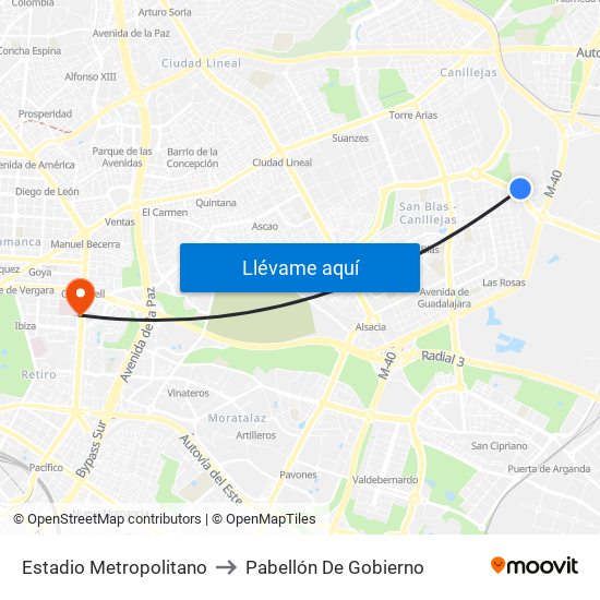 Estadio Metropolitano to Pabellón De Gobierno map