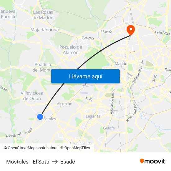 Móstoles - El Soto to Esade map